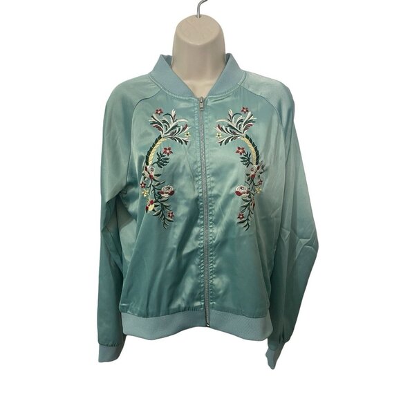 Romeo & Juliet Couture Women’s Medium Mint Satin Floral Embroidered Jacket READ - Picture 1 of 12